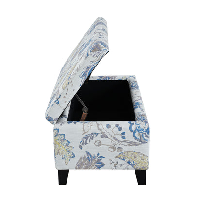 Luxury Storage Ottoman with Floral Patterned Fabric, Soft-Close Hinges, Multi-Functional Footrest & Seat for Living Room, Bedroom - Hidden Compartment for Blankets/Pillows image 4
