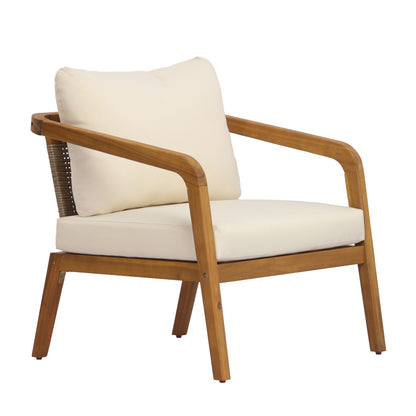 Acacia Wood Outdoor Patio Club Chair with PE Wicker Backrest & Cushions– Modern Accent Armchair for Balcony, Poolside, and Sunroom image 3