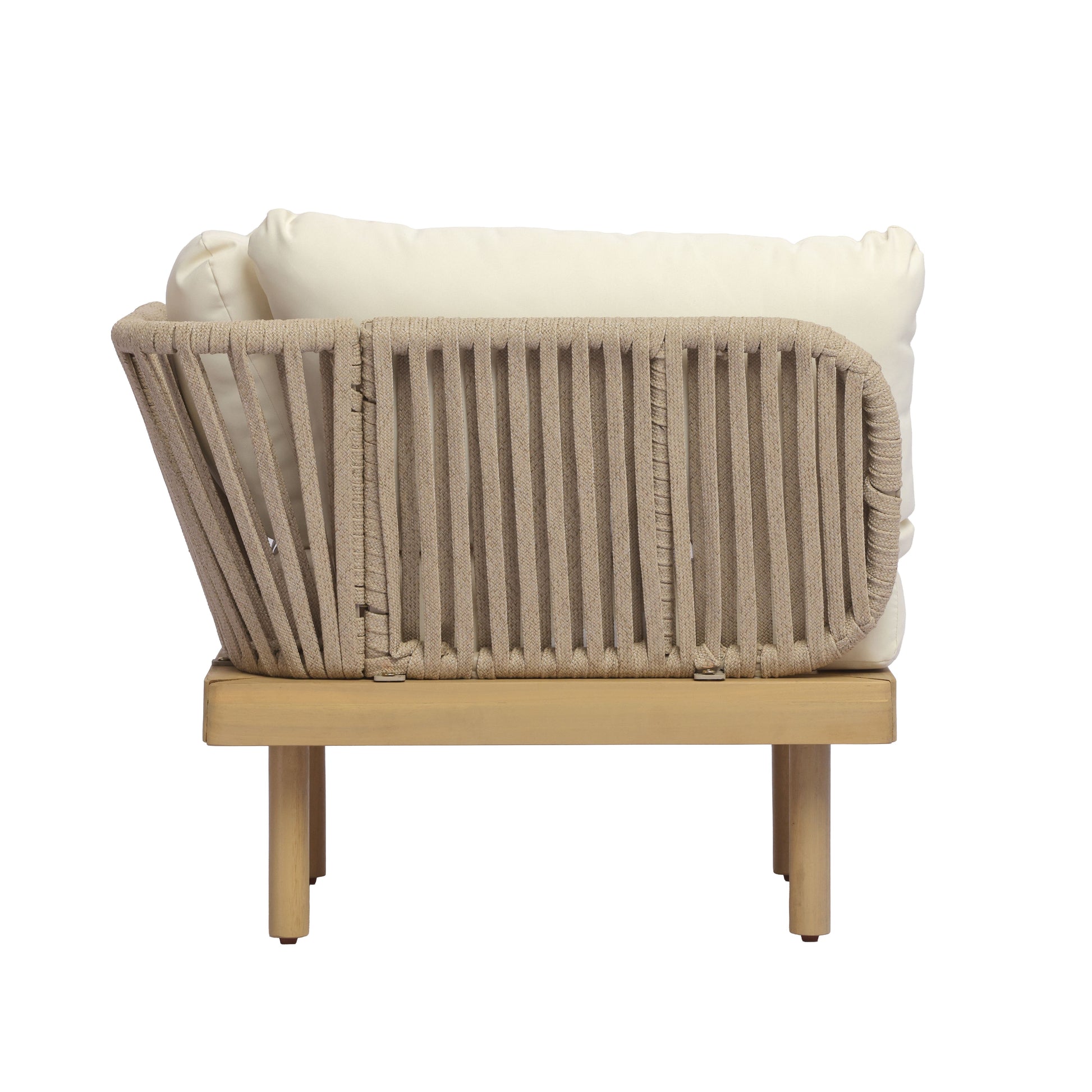 Acacia Wood Outdoor Corner Chair with Rope Back & Weather-Resistant Cushion image 7