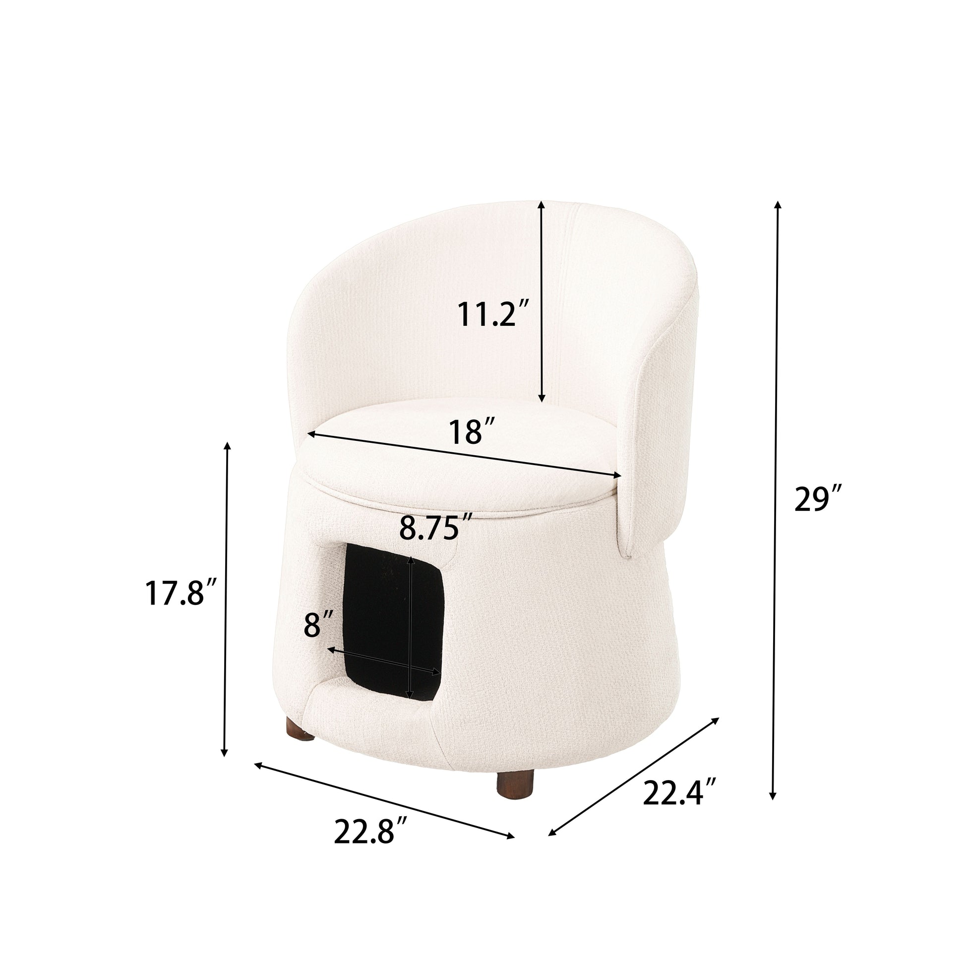 Beige Pet Friendly Chair with Hidden Pet Nook, Convertible Stool, Storage Seat, 220lbs Capacity, Acacia Wood Legs image 2