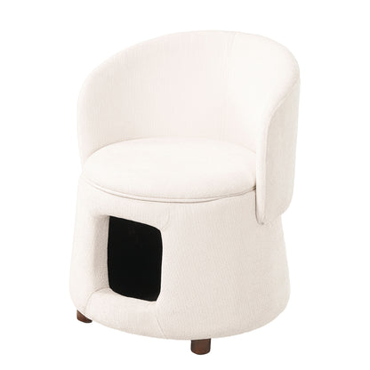 Beige Pet Friendly Chair with Hidden Pet Nook, Convertible Stool, Storage Seat, 220lbs Capacity, Acacia Wood Legs image 6