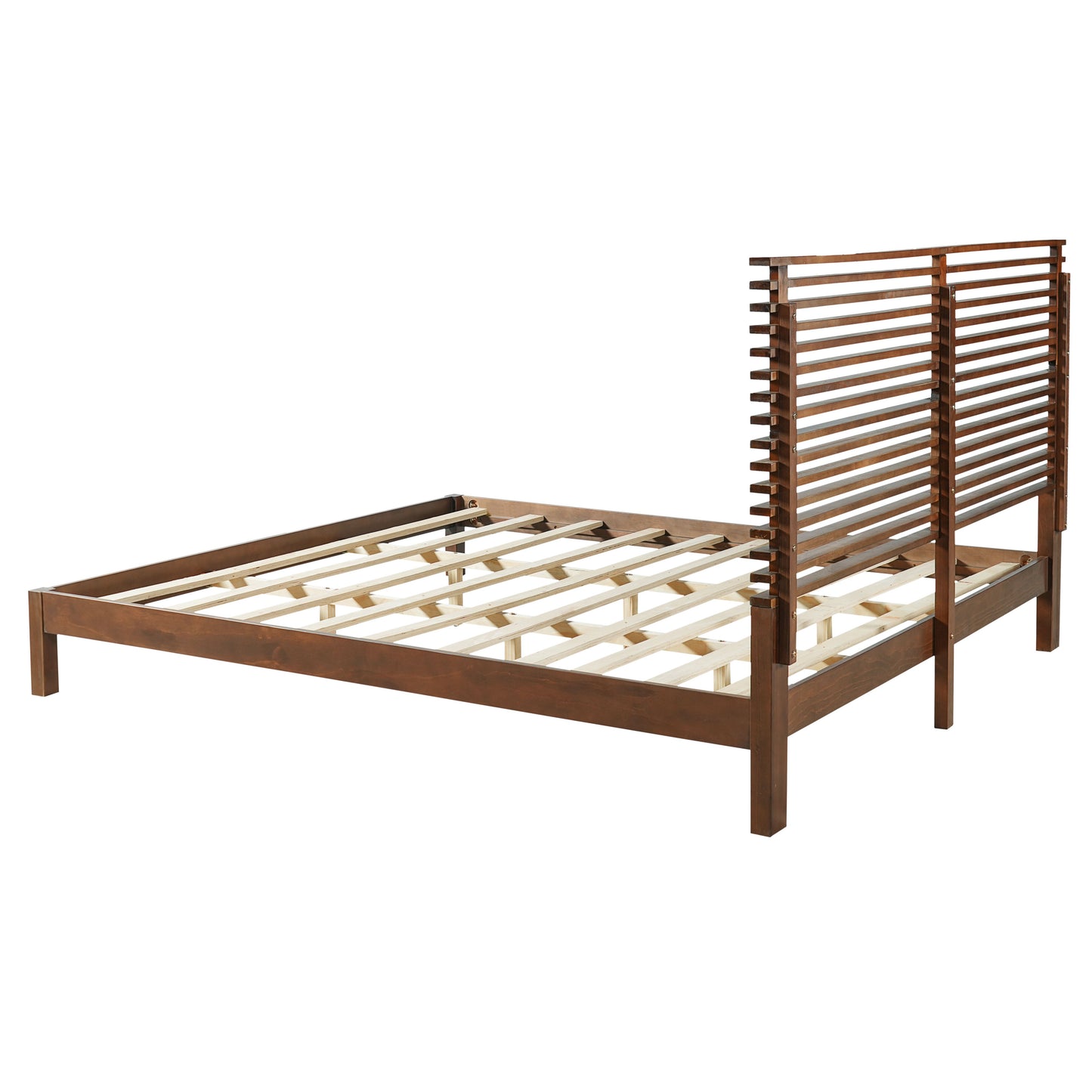Premium Solid Wood King Size Bed Frame with Headboard, -Walnut Color, 600lbs Capacity, for Modern Bedroom,No Box Spring Needed, Fits All Mattresses image 9