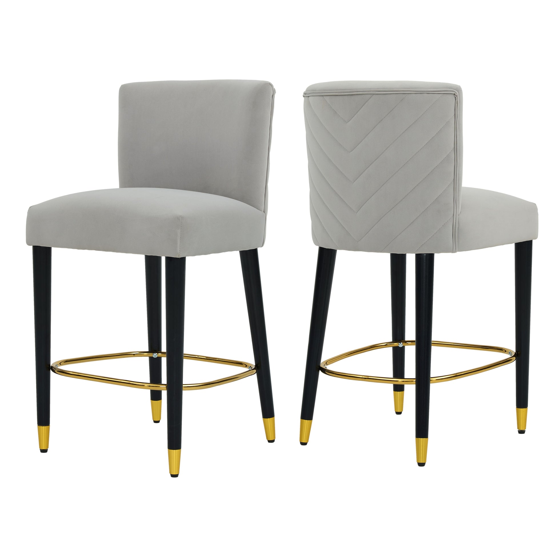 27inch-counterstool, modern design with a smooth, light - colored fabric and circular footrest with a gold - colored finish,creates a sophisticated and luxurious look--Grey image 4