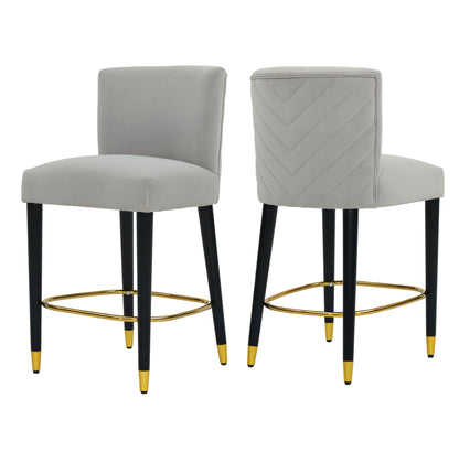 27inch-counterstool, modern design with a smooth, light - colored fabric and circular footrest with a gold - colored finish,creates a sophisticated and luxurious look--Grey image 4