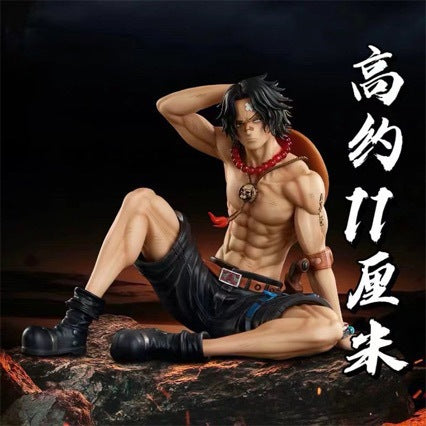 One Piece Portgas D. Ace Figure, Wounded, Sitting, Desktop Model