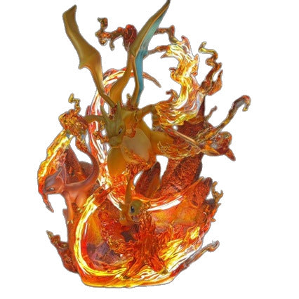 Domestic GK Flamethrower Super Charizard Evolution Group Light-Up Scene Statue Boxed Figure Model