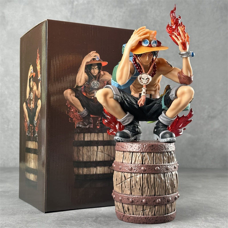 HH One Piece Flame Ace Barrel Crouching Ace Dual Interchangeable Hands Anime Model Figure