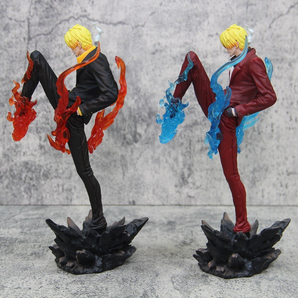 One Piece GK Demon Sanji Figure Standing Pose Demon Kick Red and Blue Sanji Model Ornament