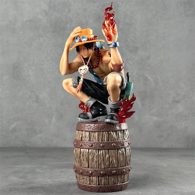 HH One Piece Flame Ace Barrel Crouching Ace Dual Interchangeable Hands Anime Model Figure