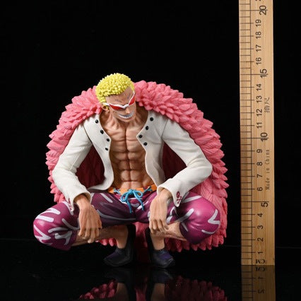 One Piece Shichibukai Doflamingo Squatting Pose Dual Head Sculpt with Devil Fruit Figure