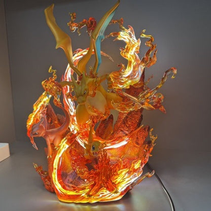 Domestic GK Flamethrower Super Charizard Evolution Group Light-Up Scene Statue Boxed Figure Model