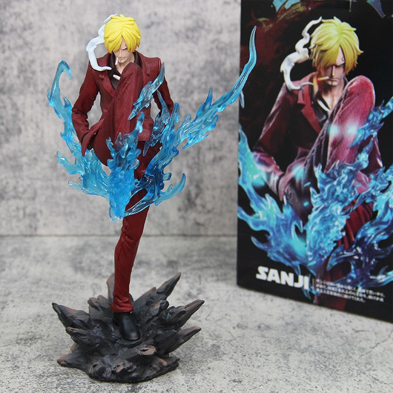 One Piece GK Demon Sanji Figure Standing Pose Demon Kick Red and Blue Sanji Model Ornament