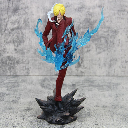 One Piece GK Demon Sanji Figure Standing Pose Demon Kick Red and Blue Sanji Model Ornament