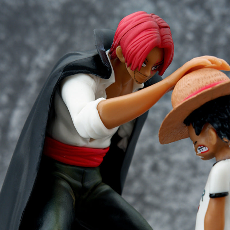 One Piece Straw Hat Luffy Red Hair Shanks Bagged Figure Head Touch Car Model Scene Collection