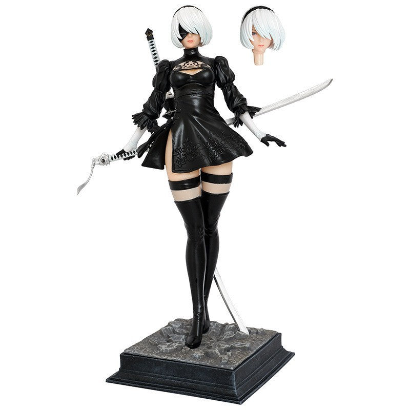 Game Goddess Nier 2B Girl Anime Girl Dual Head Figure PC Case Ornament Boxed Handcraft