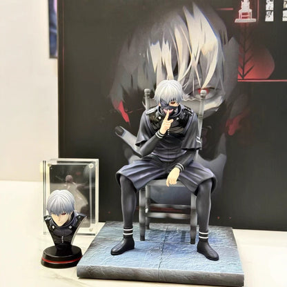 Chair Kaneki Ken Anime Figure Seated Pose Replaceable Dual Head Sculpt Desktop Model