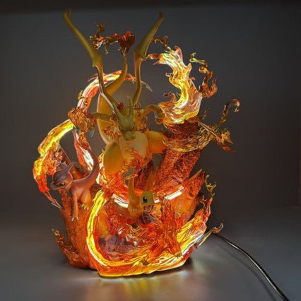 Domestic GK Flamethrower Super Charizard Evolution Group Light-Up Scene Statue Boxed Figure Model