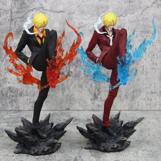 One Piece GK Demon Sanji Figure Standing Pose Demon Kick Red and Blue Sanji Model Ornament