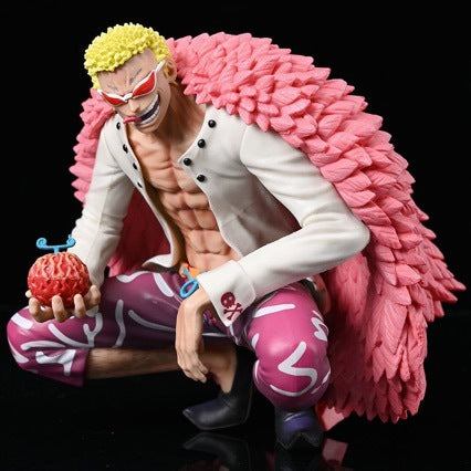 One Piece Shichibukai Doflamingo Squatting Pose Dual Head Sculpt with Devil Fruit Figure