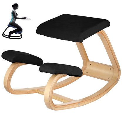 VEVOR Wooden Kneeling Chair, Padded Rocking Seat, Two Config Type B / Black