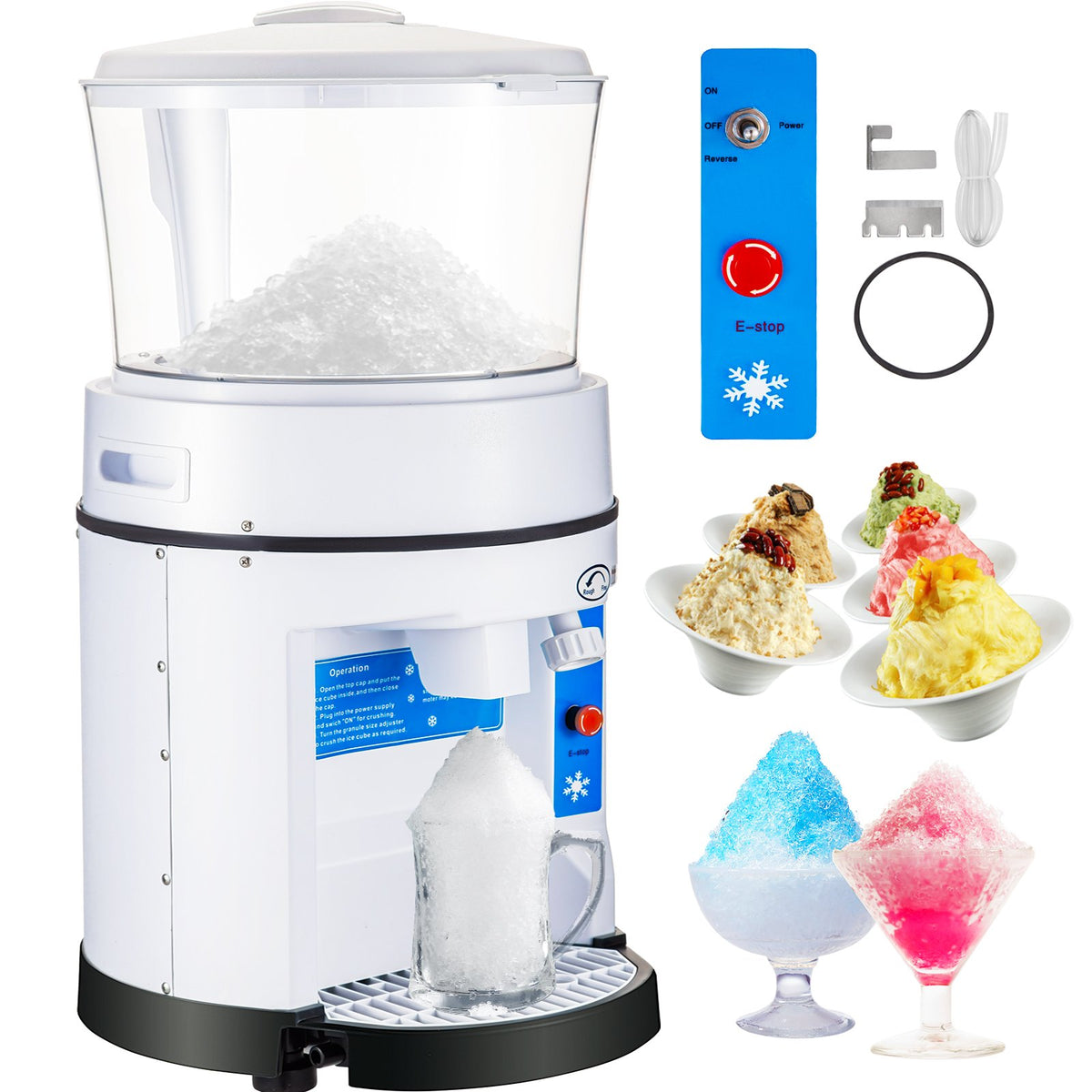 VEVOR Commercial Ice Shaver, 110V Electric Snow Cone Maker w White / 500 kg/hr