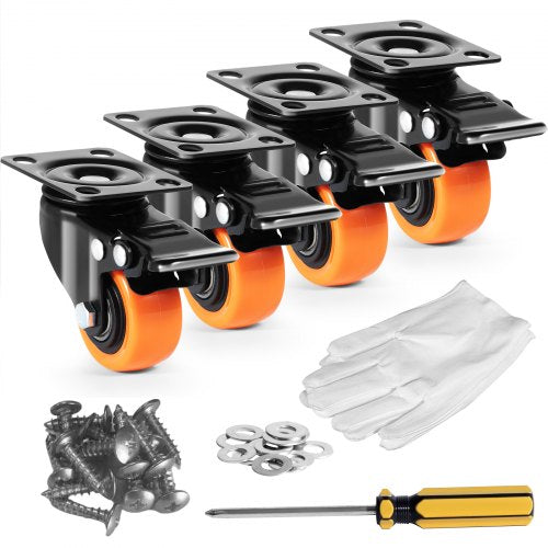 VEVOR Plate Casters Set of 4, 2-6 in Swivel Caster Wheels, P 2 inch / PVC