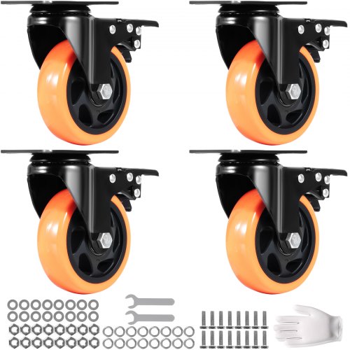 VEVOR Plate Casters Set of 4, 2-6 in Swivel Caster Wheels, P 4 inch / PVC