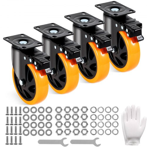 VEVOR Plate Casters Set of 4, 2-6 in Swivel Caster Wheels, P 5 inch / PVC