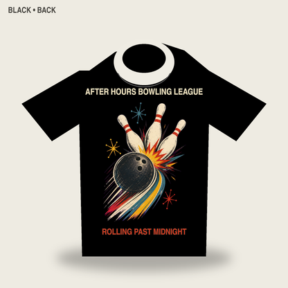 After Hours Bowling League Retro Graphic T-Shirt - POD-20260728-049_black_back_mockup