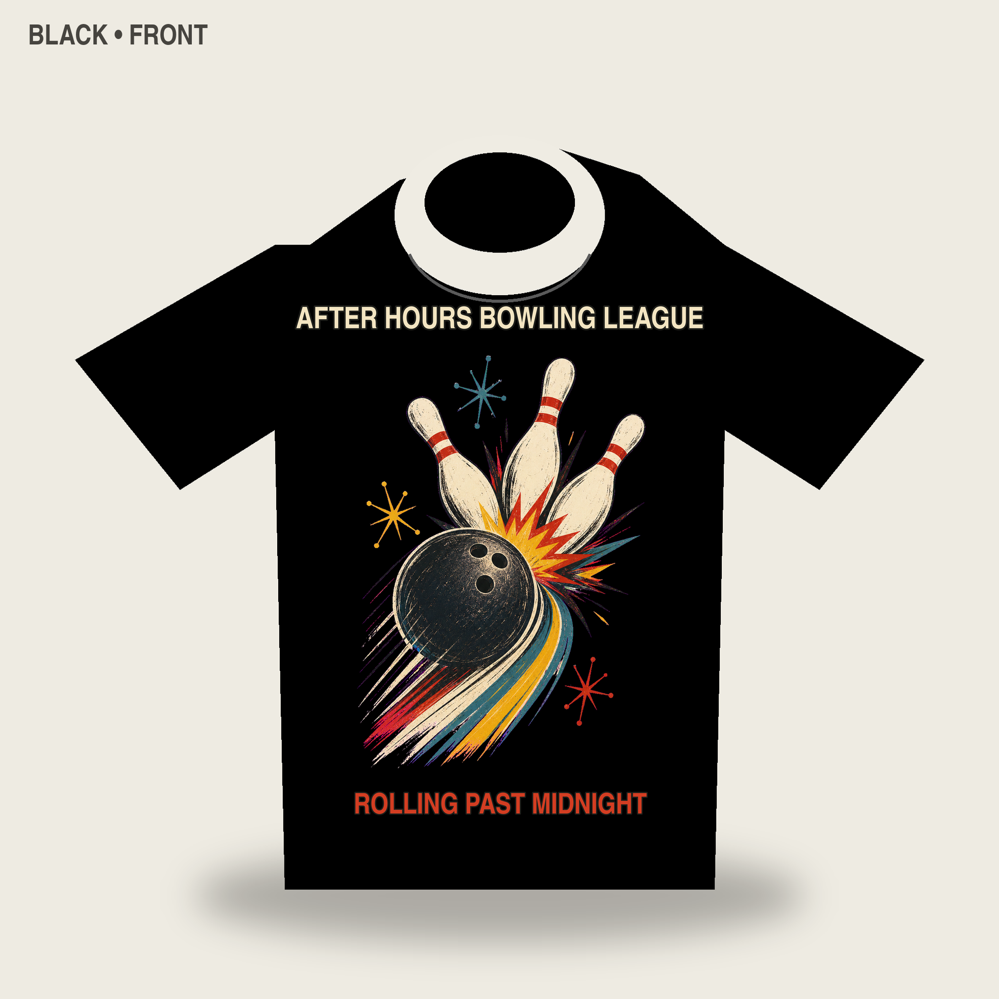 After Hours Bowling League Retro Graphic T-Shirt - POD-20260728-049_black_front_mockup