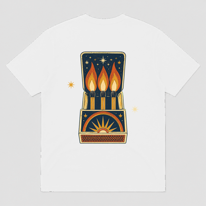 Night Flame Matchbook Retro Graphic T-Shirt, Unisex Vintage Celestial Tee - POD-20260728-050_white_back_mockup