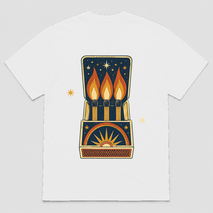 Night Flame Matchbook Retro Graphic T-Shirt, Unisex Vintage Celestial Tee - POD-20260728-050_white_front_mockup