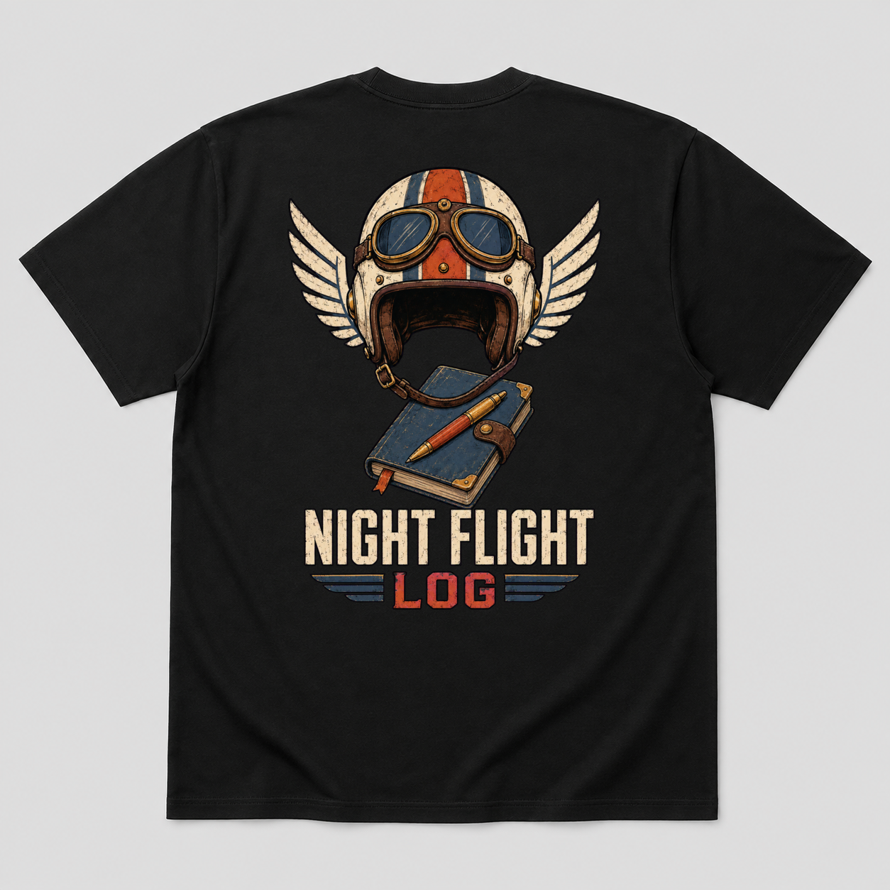 Night Flight Log Graphic T-Shirt - POD-20260728-051_black_back_mockup