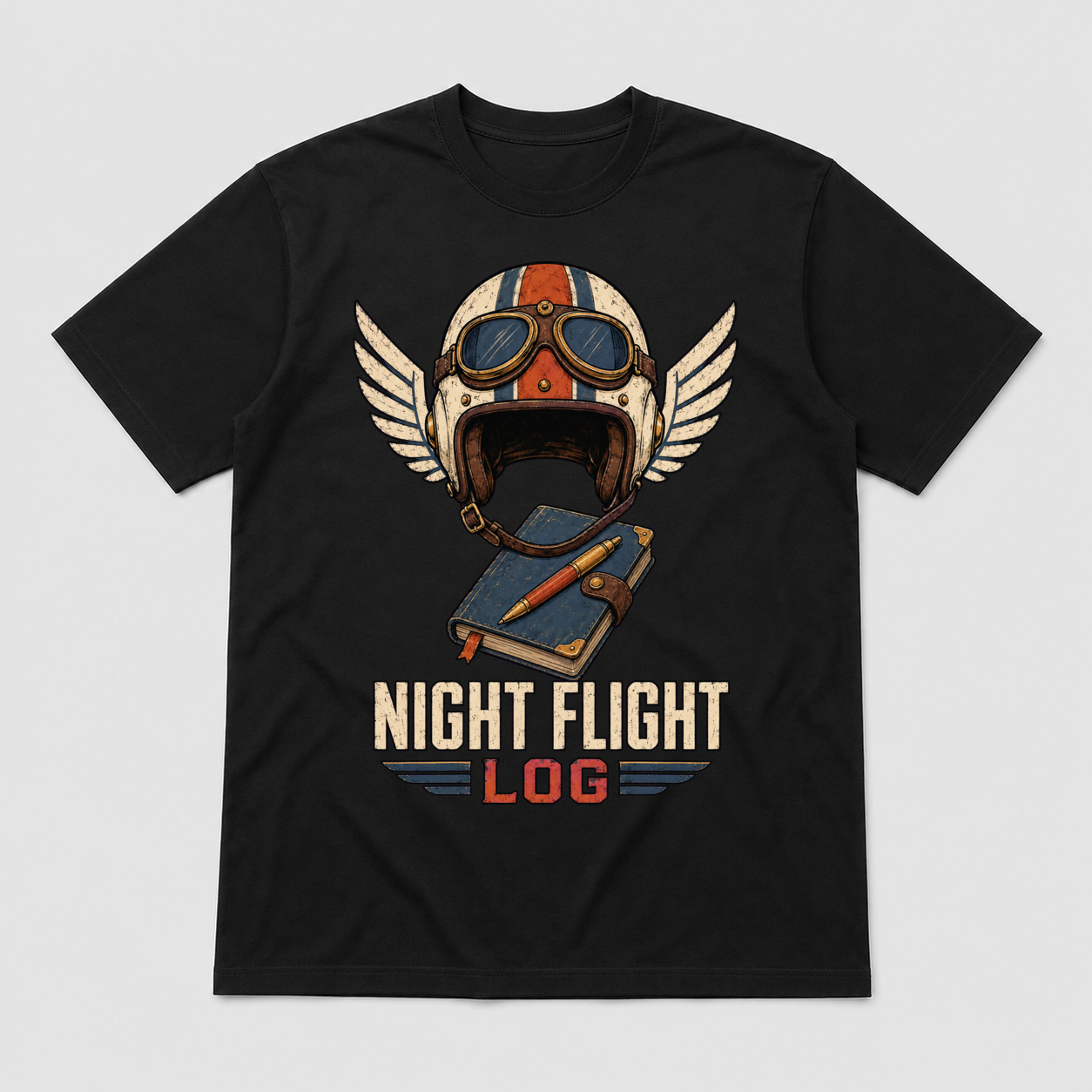 Night Flight Log Graphic T-Shirt - POD-20260728-051_black_front_mockup