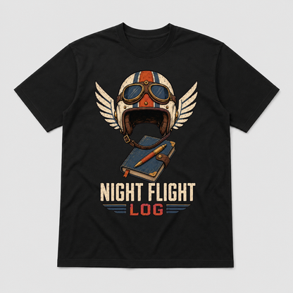 Night Flight Log Graphic T-Shirt - POD-20260728-051_black_front_mockup