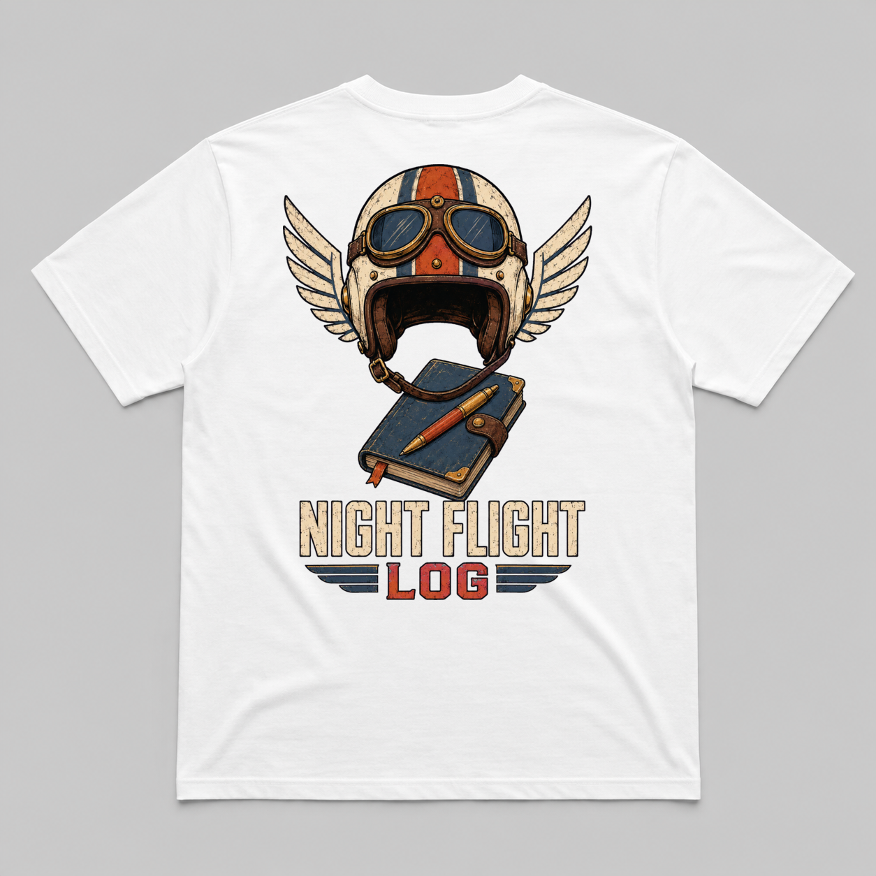 Night Flight Log Graphic T-Shirt - POD-20260728-051_white_back_mockup