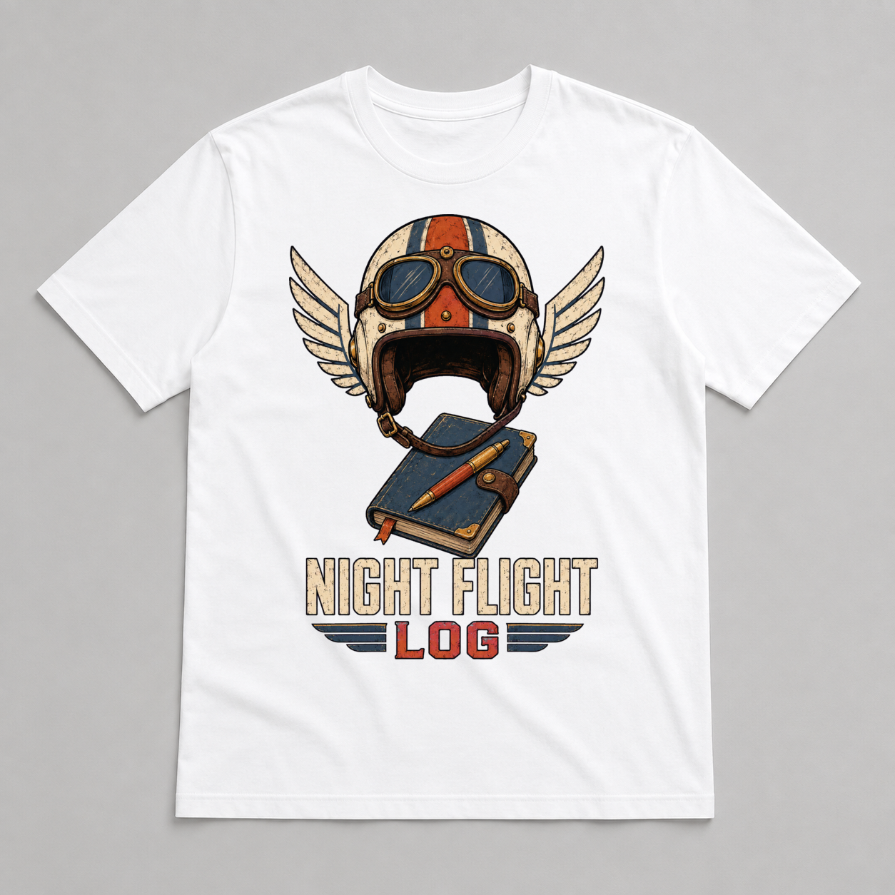 Night Flight Log Graphic T-Shirt - POD-20260728-051_white_front_mockup