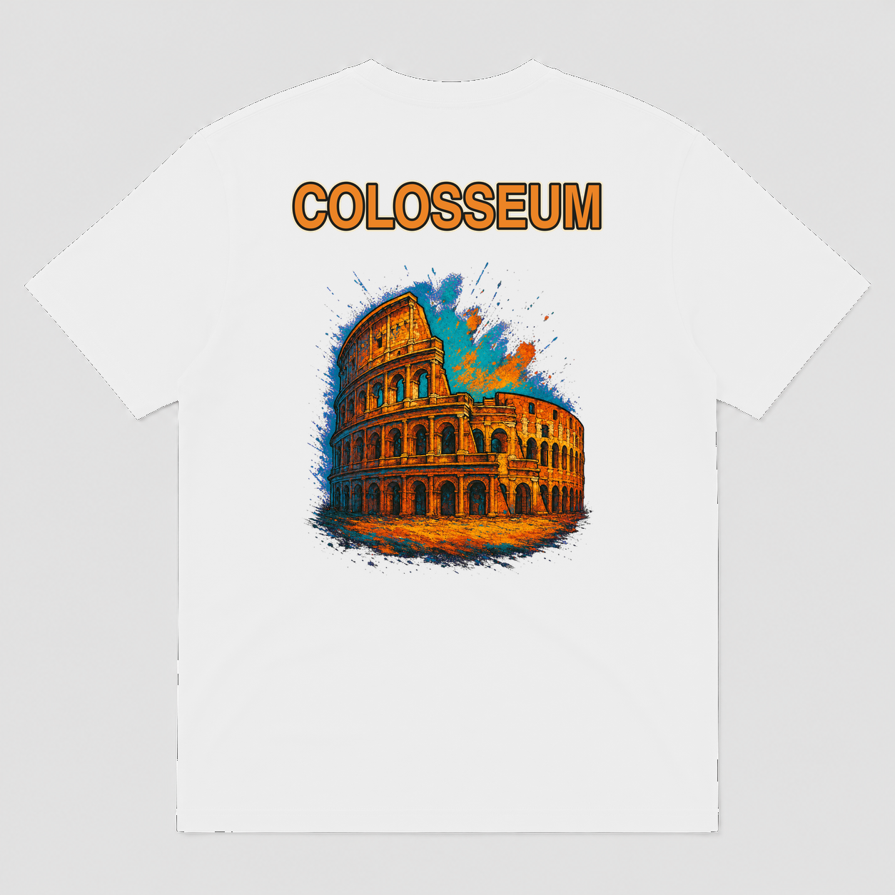 Colosseum Vintage Travel Graphic T-Shirt, Roman Architecture Tee, Unisex Short Sleeve Crew Neck - POD-20260728-053_white_back_mockup