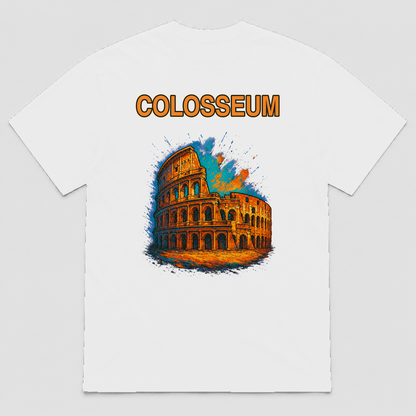 Colosseum Vintage Travel Graphic T-Shirt, Roman Architecture Tee, Unisex Short Sleeve Crew Neck - POD-20260728-053_white_front_mockup