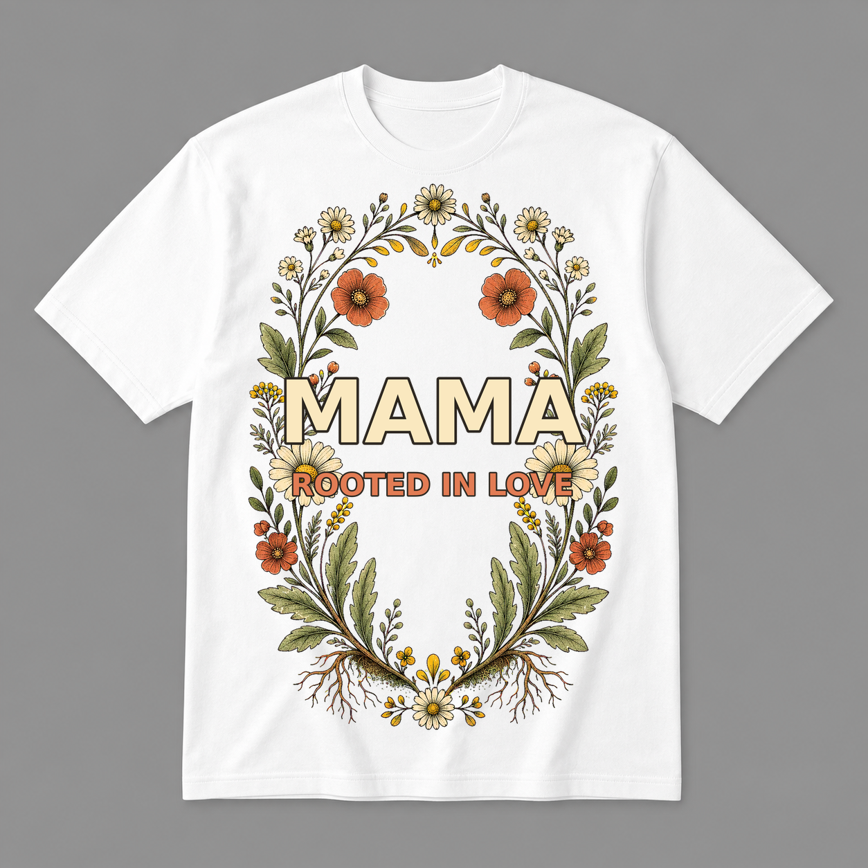 Rooted in Love Mama Botanical Graphic T-Shirt, Unisex Mother's Day Gift Tee - POD-20260728-058_white_front_mockup
