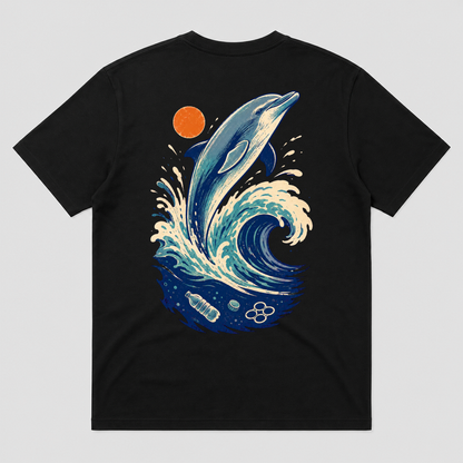 Ocean Signal Dolphin Retro Wave Graphic T-Shirt, Unisex Marine Life Tee - POD-20260728-063_black_back_mockup