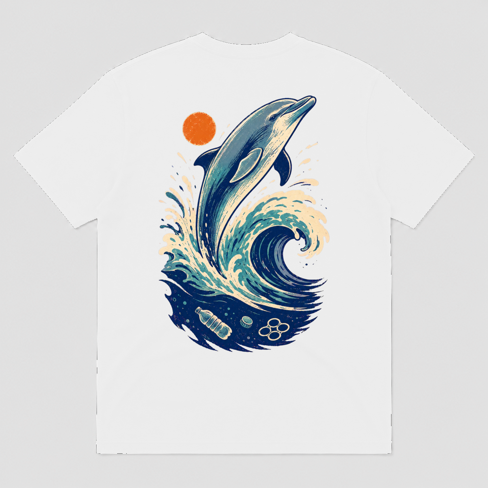 Ocean Signal Dolphin Retro Wave Graphic T-Shirt, Unisex Marine Life Tee - POD-20260728-063_white_back_mockup