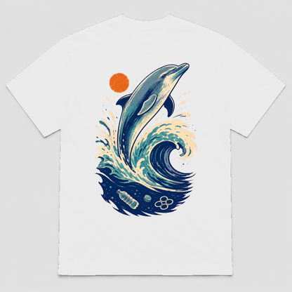 Ocean Signal Dolphin Retro Wave Graphic T-Shirt, Unisex Marine Life Tee - POD-20260728-063_white_front_mockup