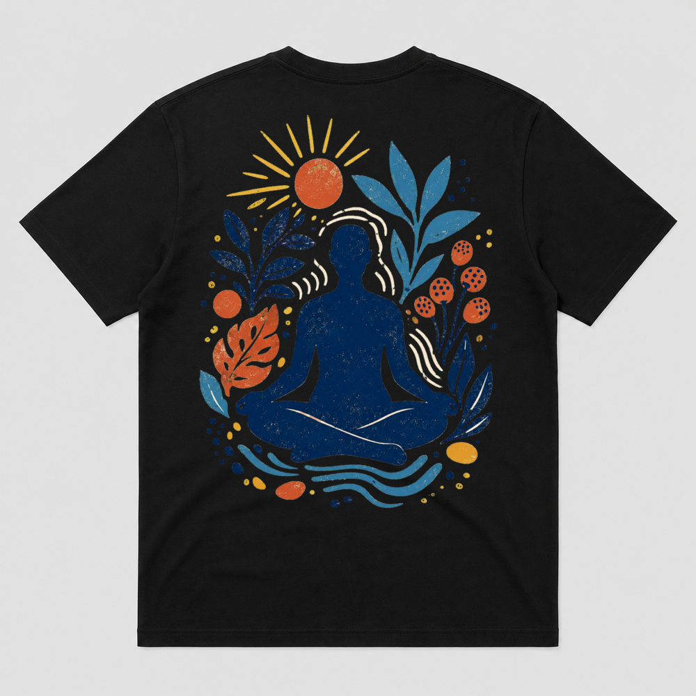 Stillpoint Garden Meditation Graphic T-Shirt, Unisex Mindful Nature Tee - POD-20260728-065_black_back_mockup