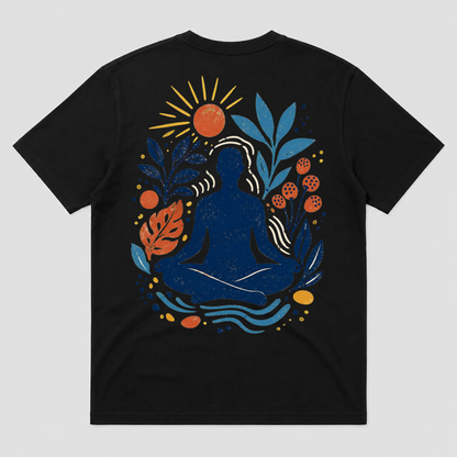 Stillpoint Garden Meditation Graphic T-Shirt, Unisex Mindful Nature Tee - POD-20260728-065_black_back_mockup