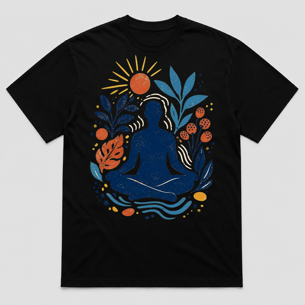 Stillpoint Garden Meditation Graphic T-Shirt, Unisex Mindful Nature Tee - POD-20260728-065_black_front_mockup