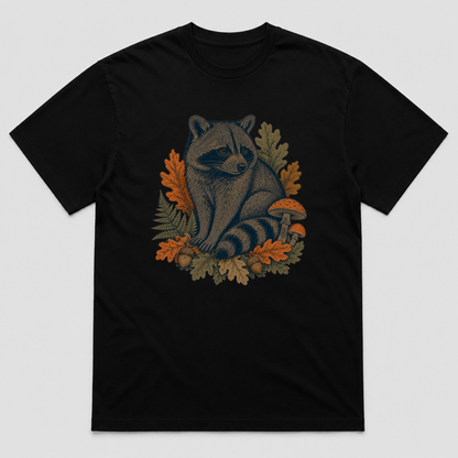 Autumn Forager Raccoon Unisex Graphic T-Shirt - POD-20260728-068_black_front_mockup