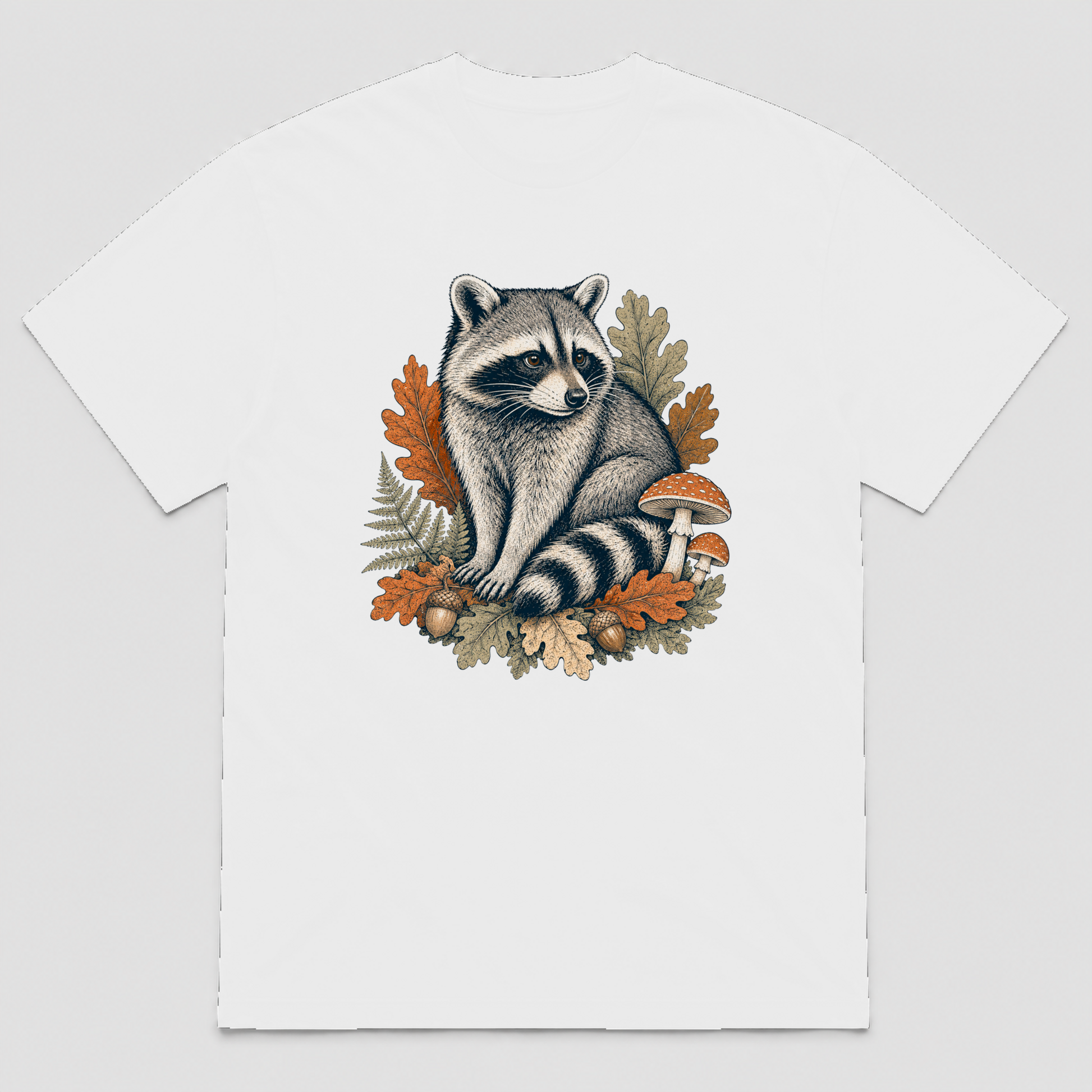 Autumn Forager Raccoon Unisex Graphic T-Shirt - POD-20260728-068_white_front_mockup