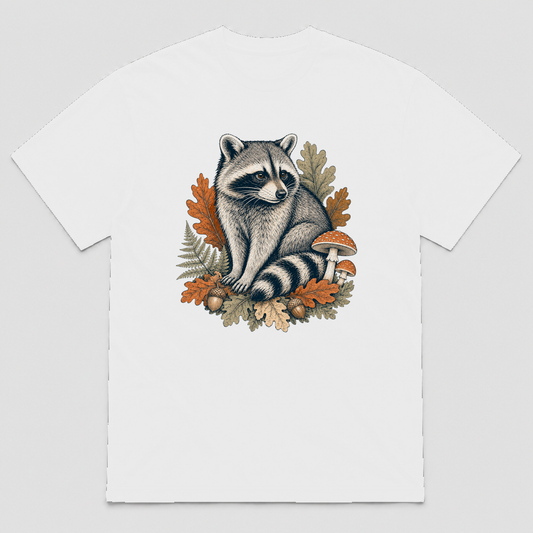 Autumn Forager Raccoon Unisex Graphic T-Shirt - POD-20260728-068_white_front_mockup