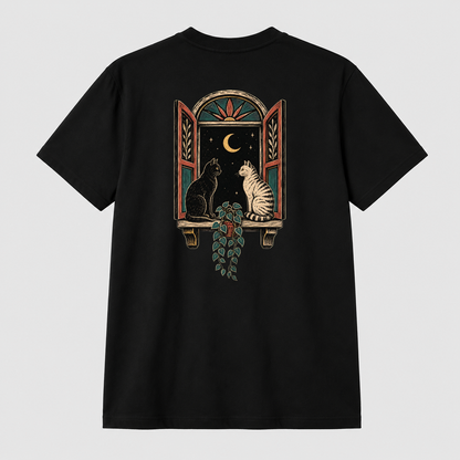 Night Window Companions Graphic T-Shirt - POD-20260728-071_black_back_mockup